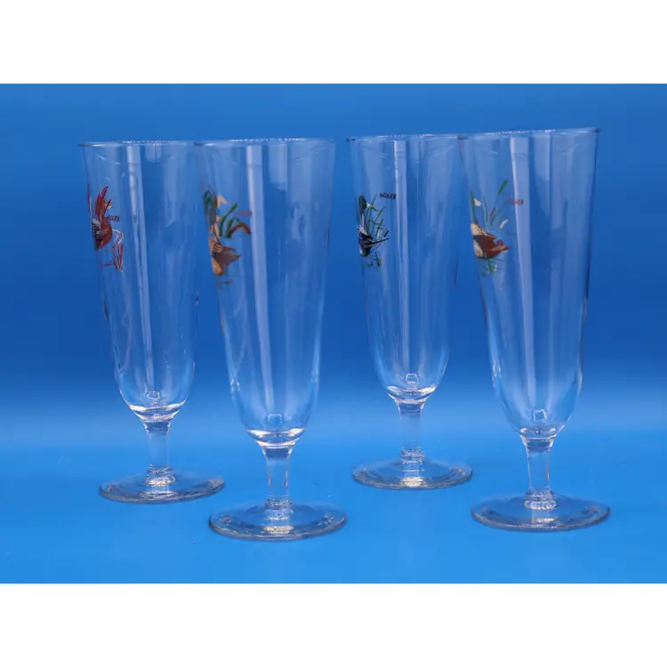 Vintage Culver Glass Sportsman Game Duck Pilsner Tall Glasses Set Of 4.*Pre-Owned