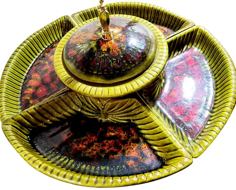 Vintage Chip and Dip Divided Serving Dishes 1970s California Pottery MCM