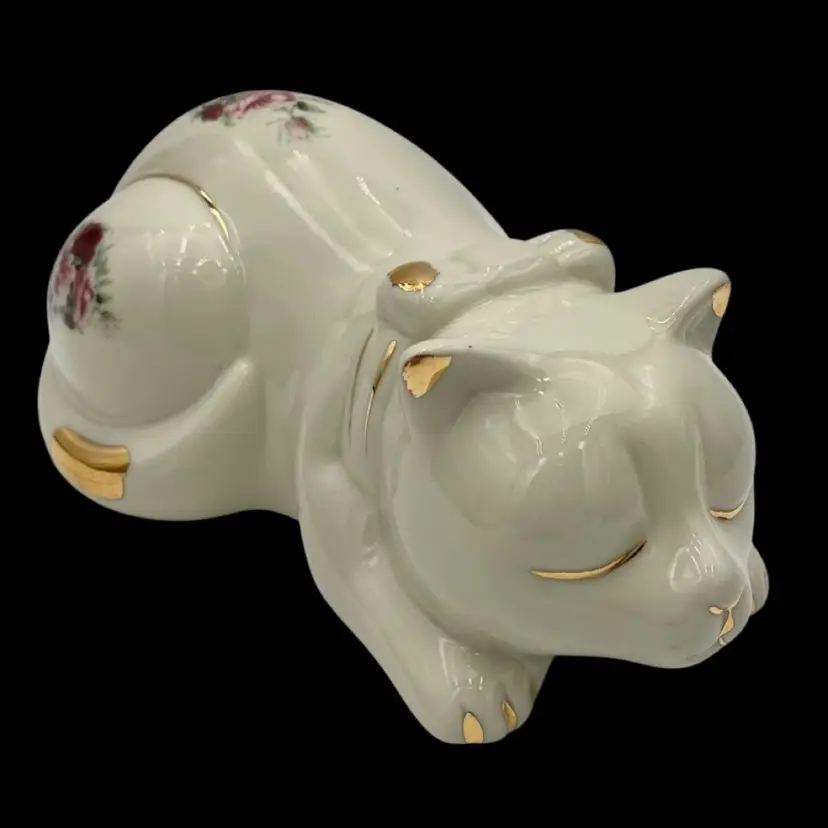 Formalities by Baum Bros Porcelain Sleeping Floral Roses Cat Figure Cottage Core