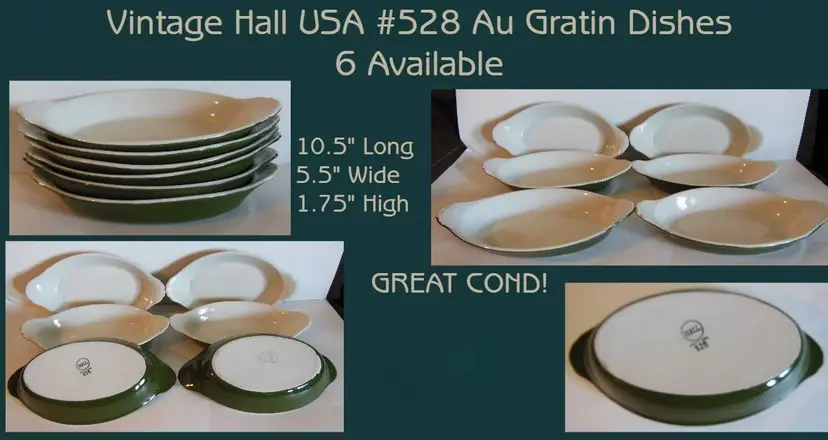 Vintage HALL USA Au Gratin Dishes #528, 3 Sets of 2 Available!