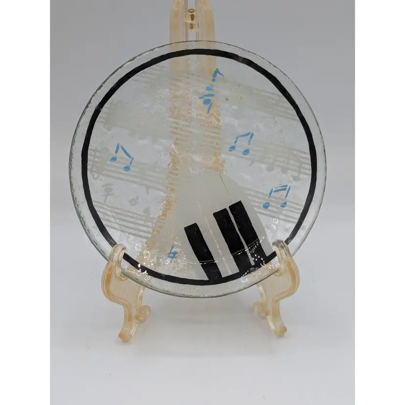 Piano Keys and Music 6" Round Fused Glass Trinket Dish
