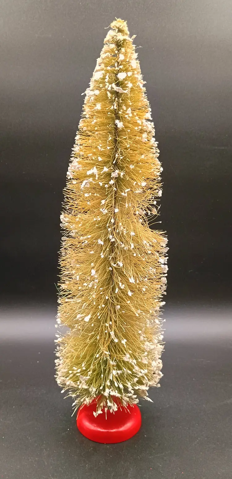 Vintage Christmas/Winter Bottle Brush Tree Mica Glitter LIght Green Red Base