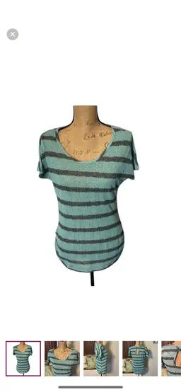 Maurices black & blue semi-sheer striped top with keyhole back.