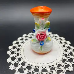 Occupied Japan Mini Vase Orange Applied Flowers 3”