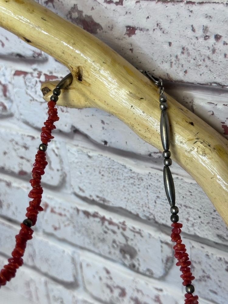 Beaded Red Branch Coral Necklace 11” Long