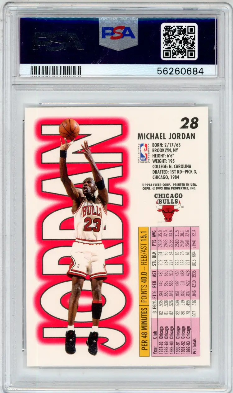 1993 Fleer MICHAEL JORDAN #28 BULLS PSA 10 GEM MT
