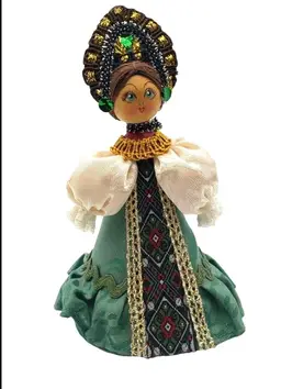 Vintage Handcrafted Russian Doll Matryoshka Look Fabric Embroidered Painted Face