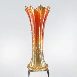 Vintage Marigold Carnival Glass Swung Vase Imperial Morning, Glory