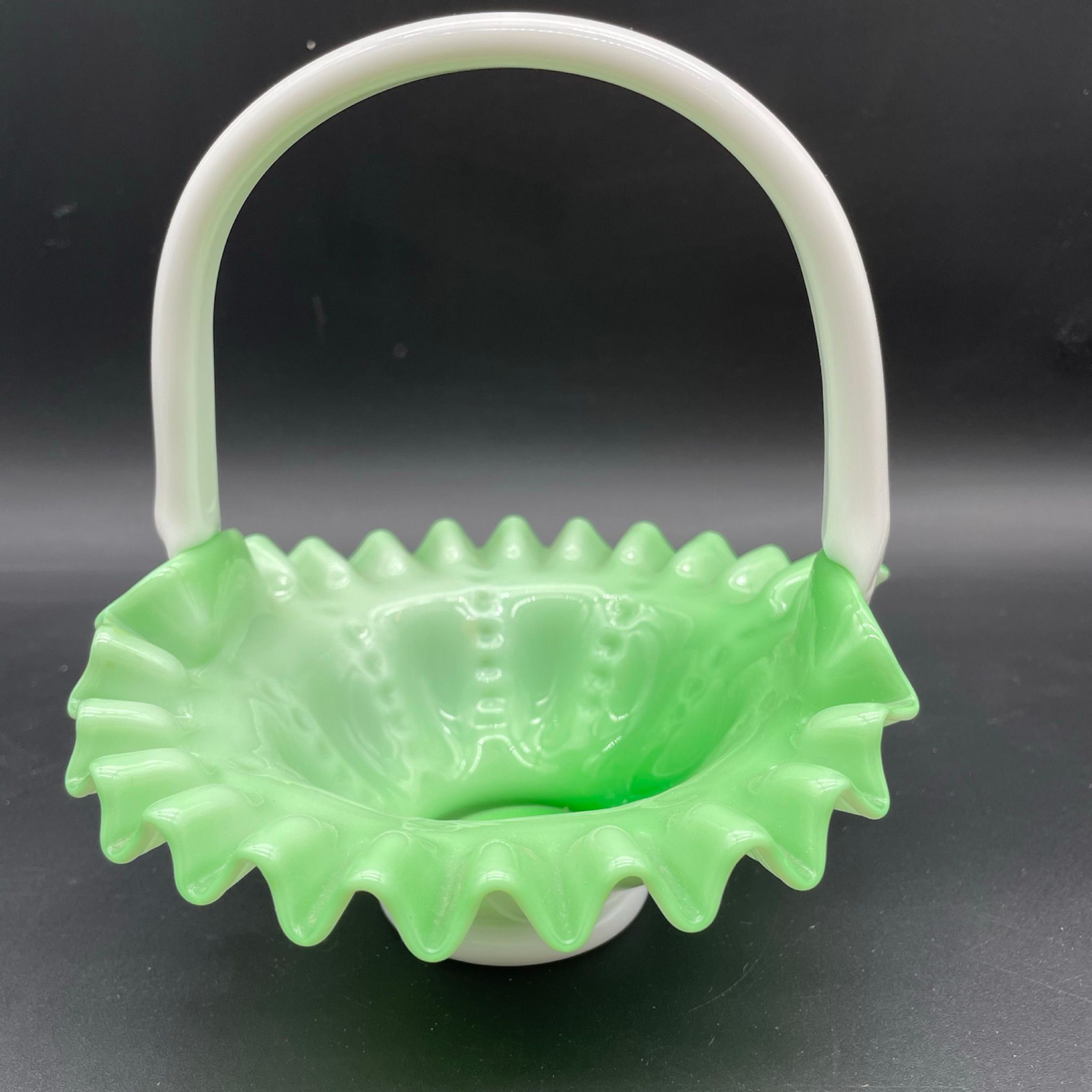 Niknax · Vintage Fenton Cased Green & White Glass Basket