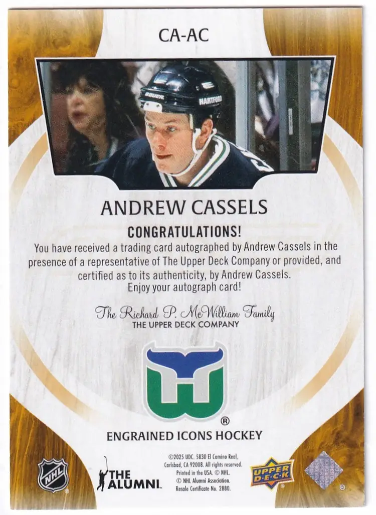2024-25 Upper Deck Engrained Icons Autographs #CAAC Andrew Cassels Hartford Whalers Hockey Card