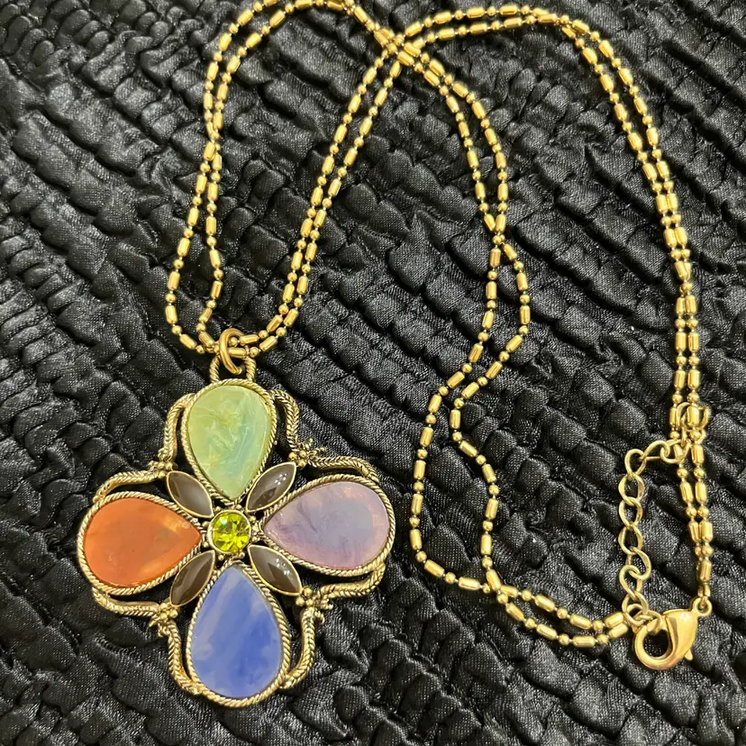 Vintage Monet Multicolored Pendant Double Strand Necklace 16-18”