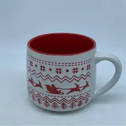 #1005 Strawberry Street ceramic mug with a Christmas Fair Isle design 5” x 3.5” Red Interior