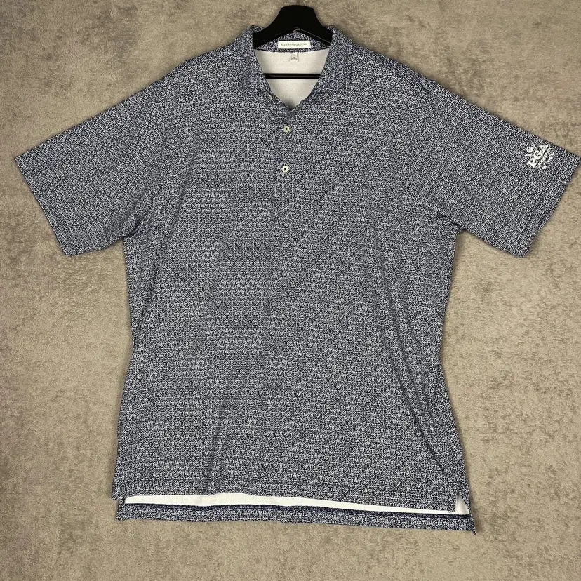 Fairway & Greene Polo Shirt Mens XL Blue White Leaf Print Golf PGA Stretch M-3463