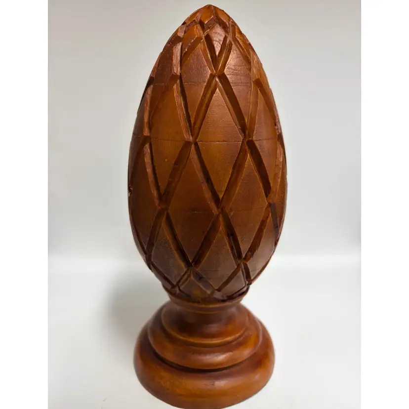 Acorn/Pineapple Finial- 9.5” Vintage Hand Carved Wood- Accent Piece