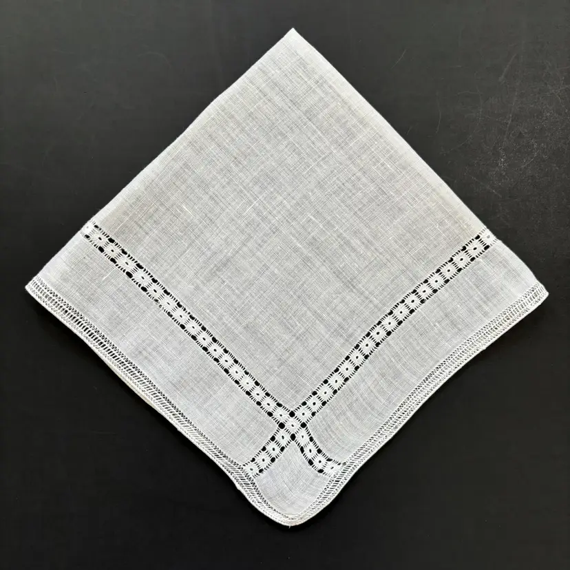 Pulled Thread Bride Wedding Handkerchief Cottage Core Granny Vintage