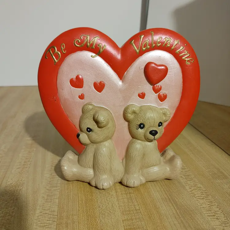 Be My Valentine ceramic decor with 2 bears. Height is 7 in. Signed 87.
