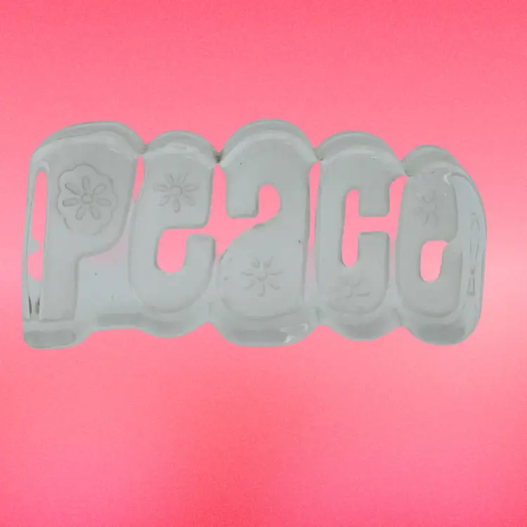 Vintage Groovy Peace Clear Glass Paperweight 2”x 4”