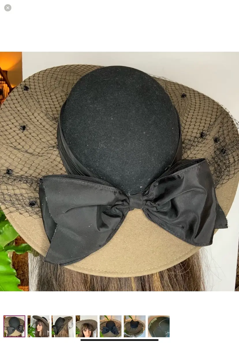 Whittall & Shon Hat Vintage Wool Black Brown Vintage #B3