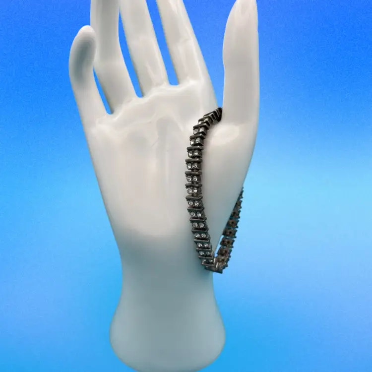 Vintage MODE Rhinestone Bracelet – Silver Tone, Art Deco Style, Mid-Century Costume Jewelry