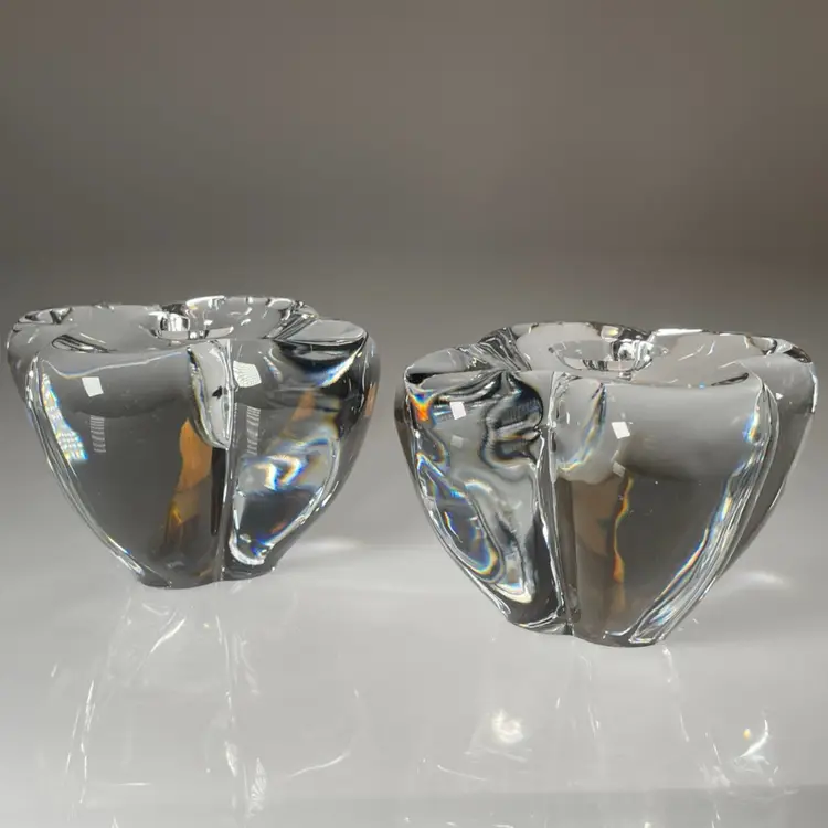 BACCARAT France Crystal Glass DIOMEDE Clover Candlesticks Candle Holders Vintage 3.5" Set of 2