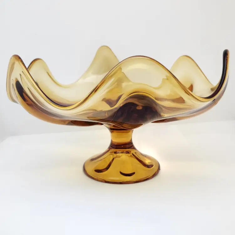 Viking EPIC, Six Petal, Pressed Glass, Amber, Pedestal Fruit Bowl, 9" Diameter