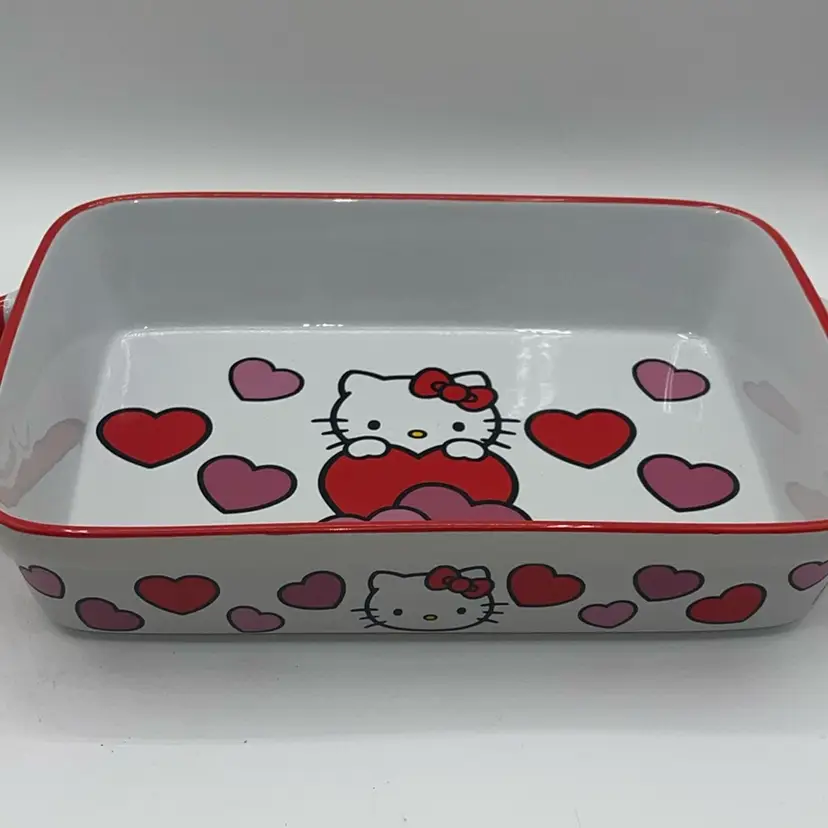 Hello Kitty Valentines Hearts 9x13 Ceramic Baking Dish Pink Red Hearts