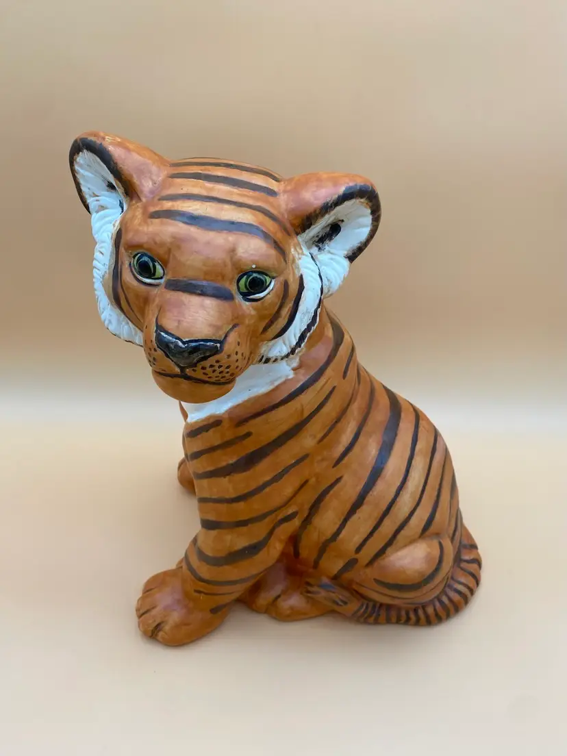 Vintage 14" Hand Painted Ceramic Tiger Decor