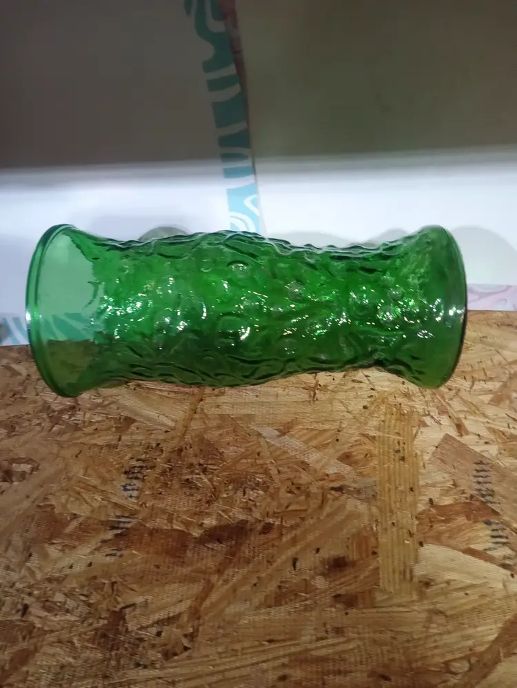 Vintage Green Pressed Glass Tall Vase