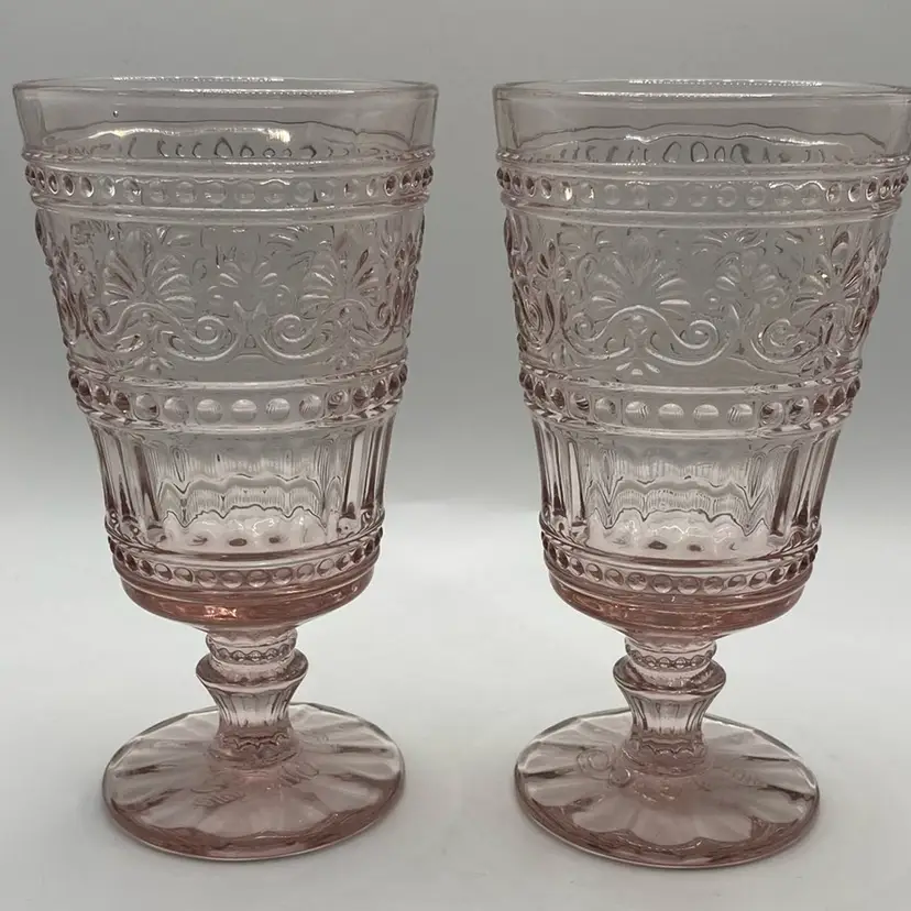 Set Of 2 Pink Glass Goblets