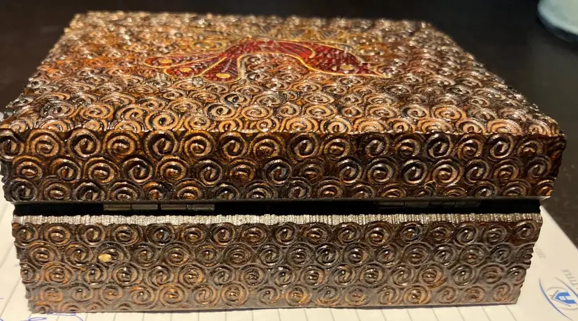 Wood Trinket box with Gold color lined bird on top