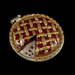 Monet Enamel Cherry Pie Magnetic Trinket Box, Monet Collectible Box Pie With Slice Missing, Enamel Monet Keepsake Box