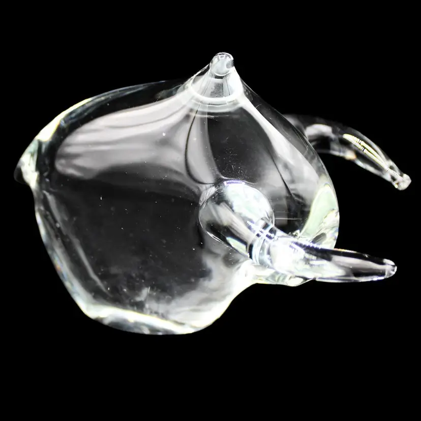 Vintage Clear Glass Bull Figurine Paperweight Murano Style Smooth Pontil