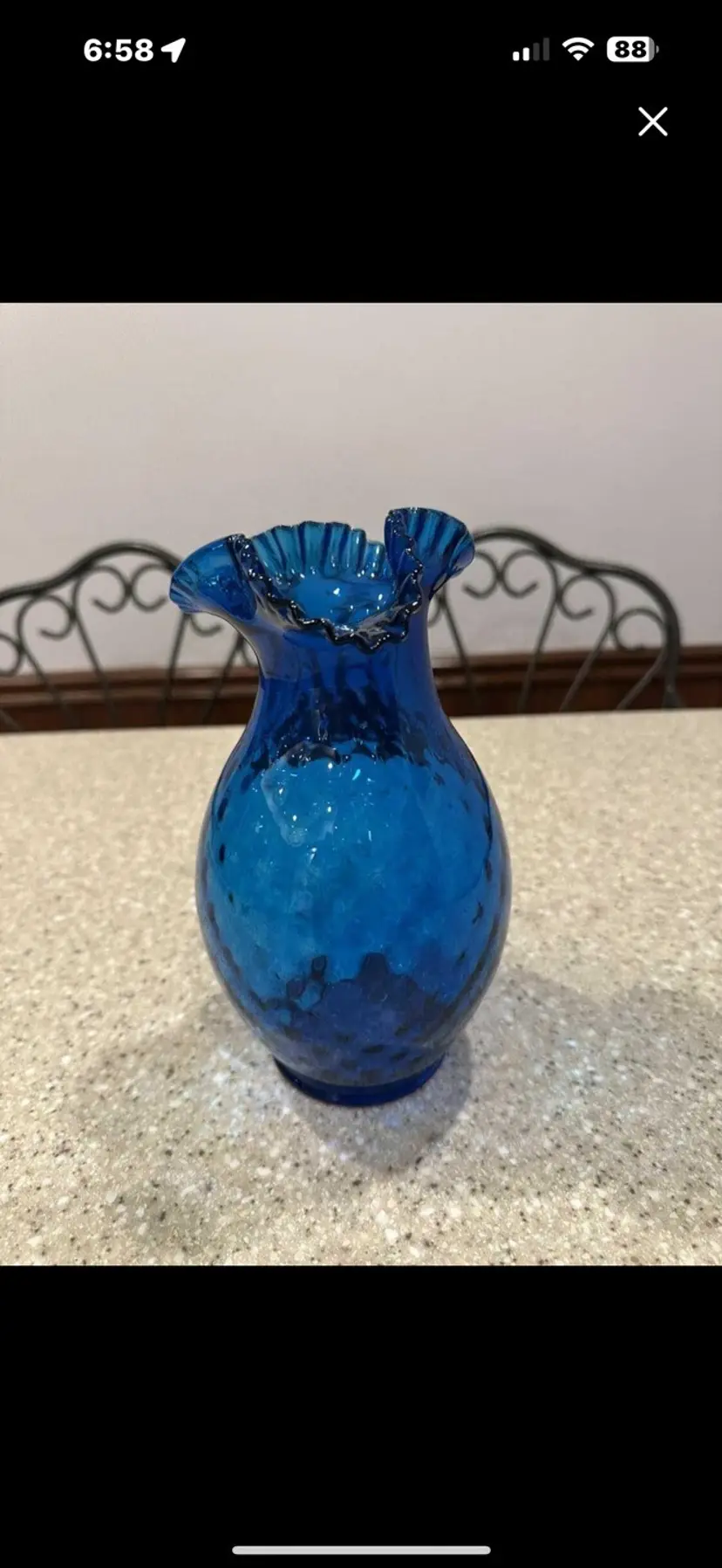 Beautiful Vintage Laser Blue Ruffle Optic Glass Flower Vase