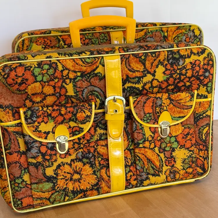 Vintage Floral Hippie Flower Power MCM Canvas Suitcases Japan Retro Overnight