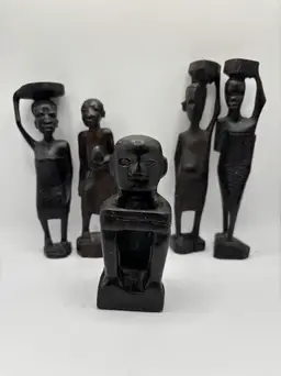 Vtg Hand Carved African Ebony & bulul figurines Set of 5 total