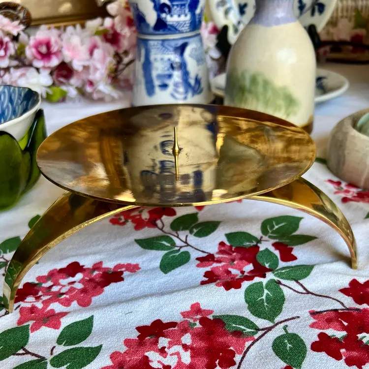 Vintage MCM Brass Pillar Candle Holder 6.5”