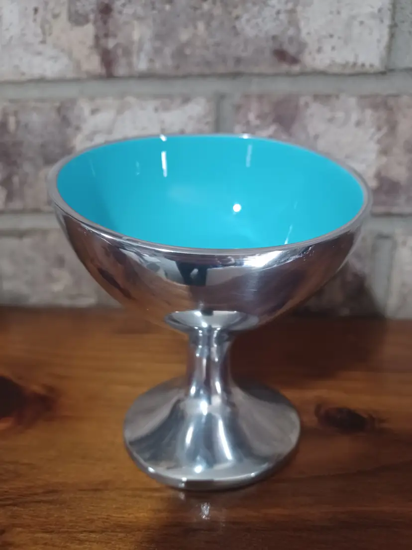 Nima Oberoi-Lunares Blue Enamel Ice Cream Cup Metal Pedestal Dessert Bowl Modern Serveware