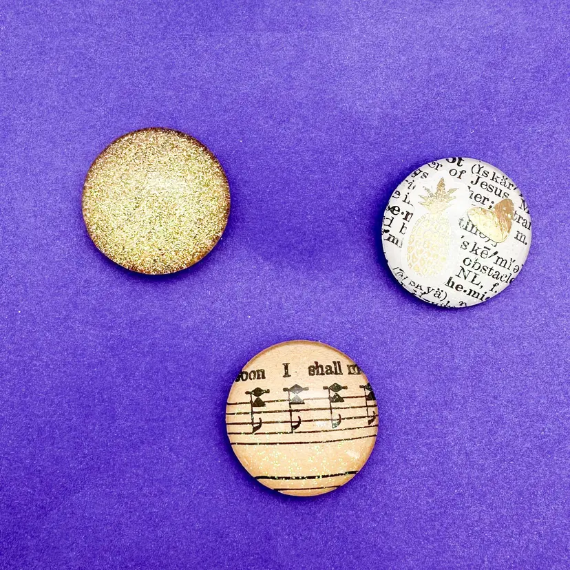 Handmade Magnet Set, Gold Glitter, Pineapple and Music Notes