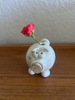 Ceramic Pig Figurine Cork Snout Small Vase Heart