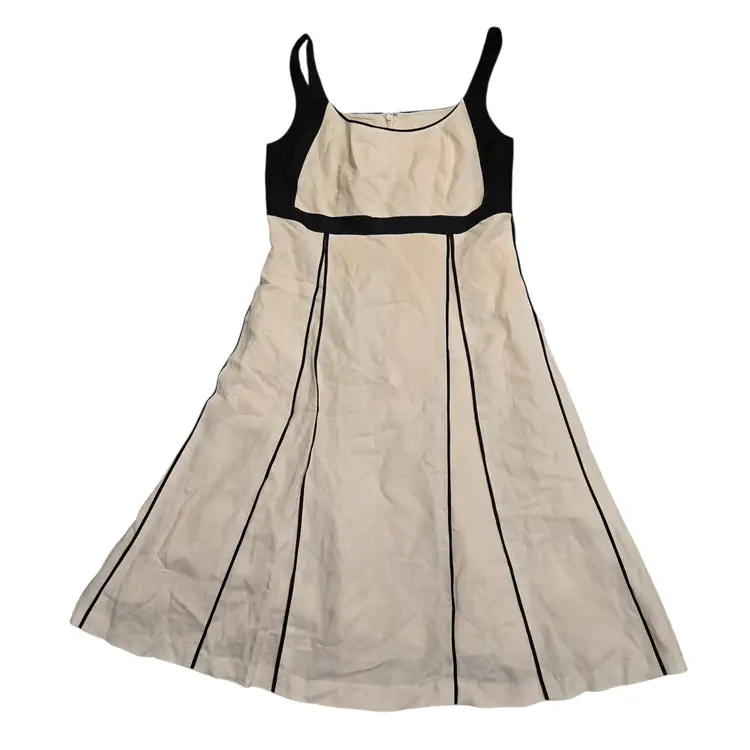 Vintage 90s Yves Cossette Depeche Linen Blend Dress Black White Sleeveless Sz 4