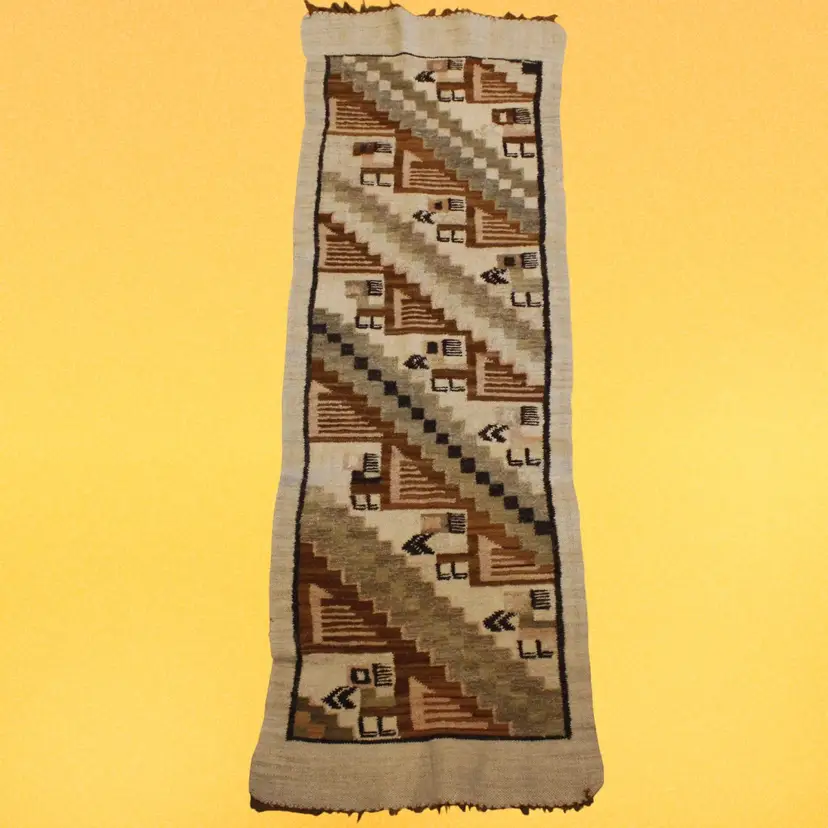 Handmade Folk Art (Peru) Beautiful Hand Woven Bird Pictorial Kilim Runner Rug or Hanging Tapestry 60”x18”