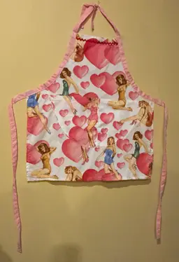 “Cooking with Heart” Apron – Alexander Henry Pink Pin-Up Print, Handmade Retro Romance