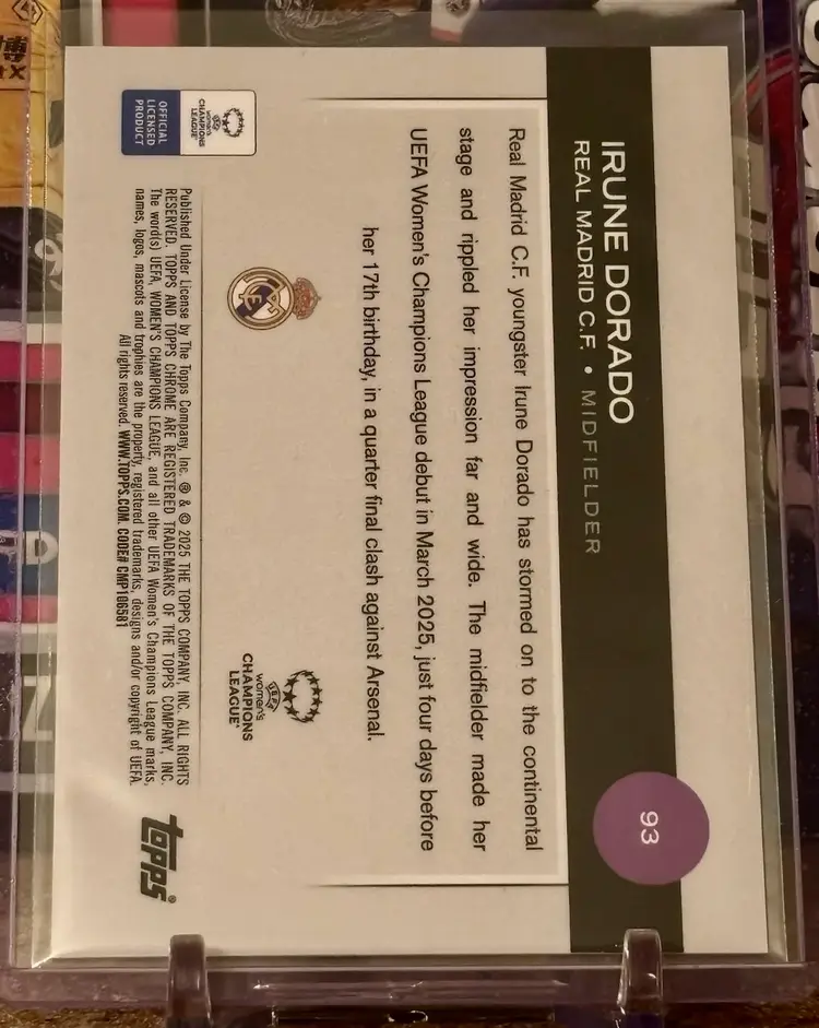 Irune Dorado 2024/25 Topps Chrome UWCL Green /99 Real Madrid Spain Rookie Soccer Card