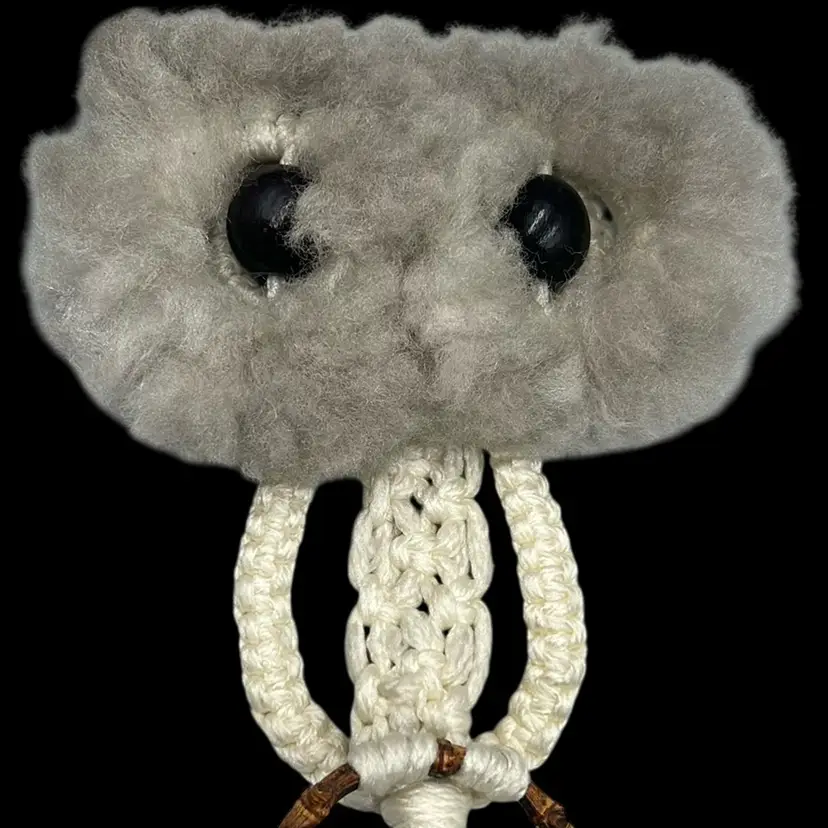 Vintage Macrame Owl Off-White Hanging Mid Century Handmade Boho 23” x 11-13”