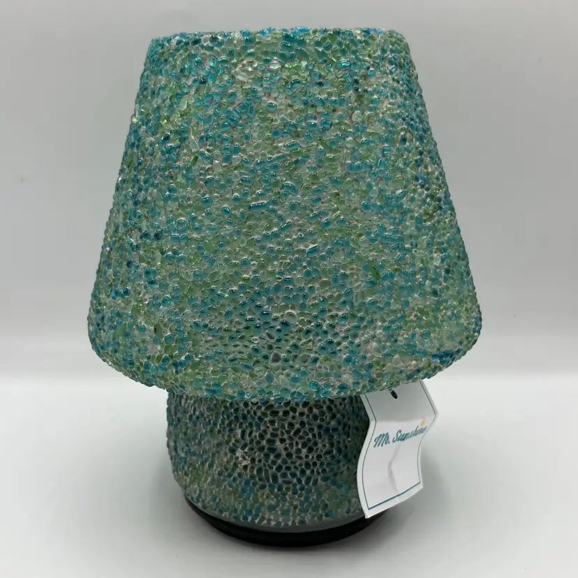 Mr. Christmas “Mr. Sunshine” Aqua Blue Mosaic Glass Battery Operated Lamp