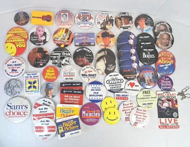 80s 90s Walmart Promo Pin Lot 50+ Music Country Rock Garth Brooks Beatles Hanson