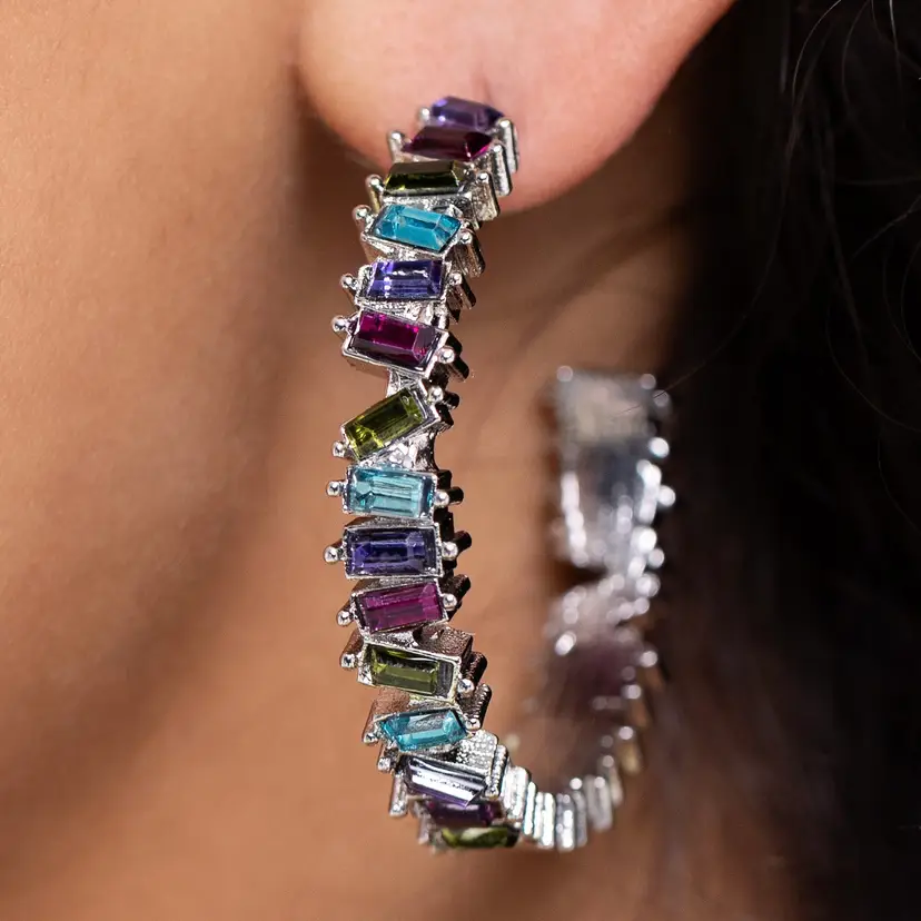 Rainbow Gemstone Hoop Earrings