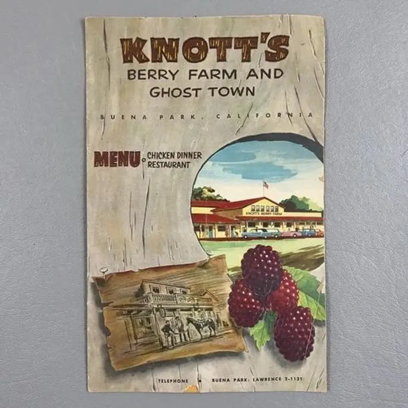 Vintage 1959 Knott's Berry Farm Chicken Dinner Restaurant Souvenir Menu 8.25X5.25" Buena Park California