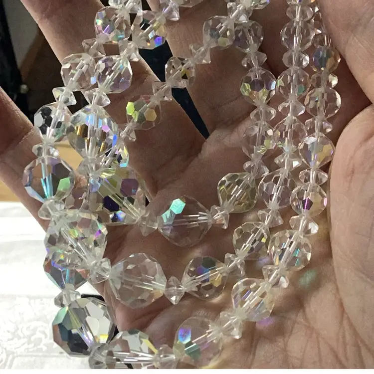 Vintage 1950s AB Crystal Beads 3 Strands 8” Drop Down 3.5 Extender