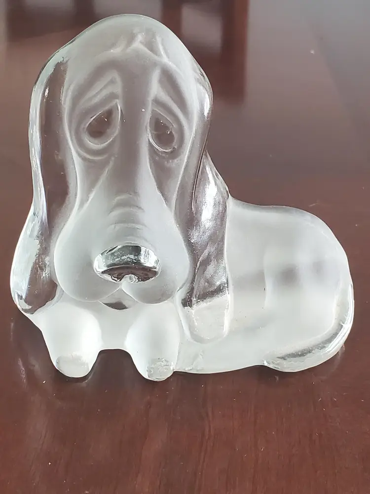 VIKING Glass Hound Dog Paperweight Bookend